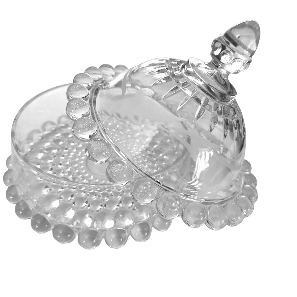 EARLY AMERICAN PATTERN GLASS EAPG Bryce Bros Clear Glass Butter Dish 6” w/ Lid